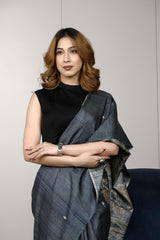 Grey saree, Tussar silk saree, handloom saree, office wear saree, formal wear saree