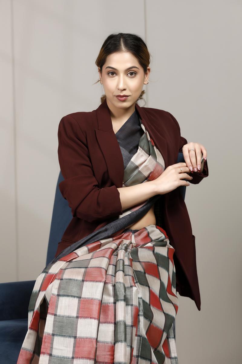 Charcoal Black Tussar Silk Saree -Office Wear