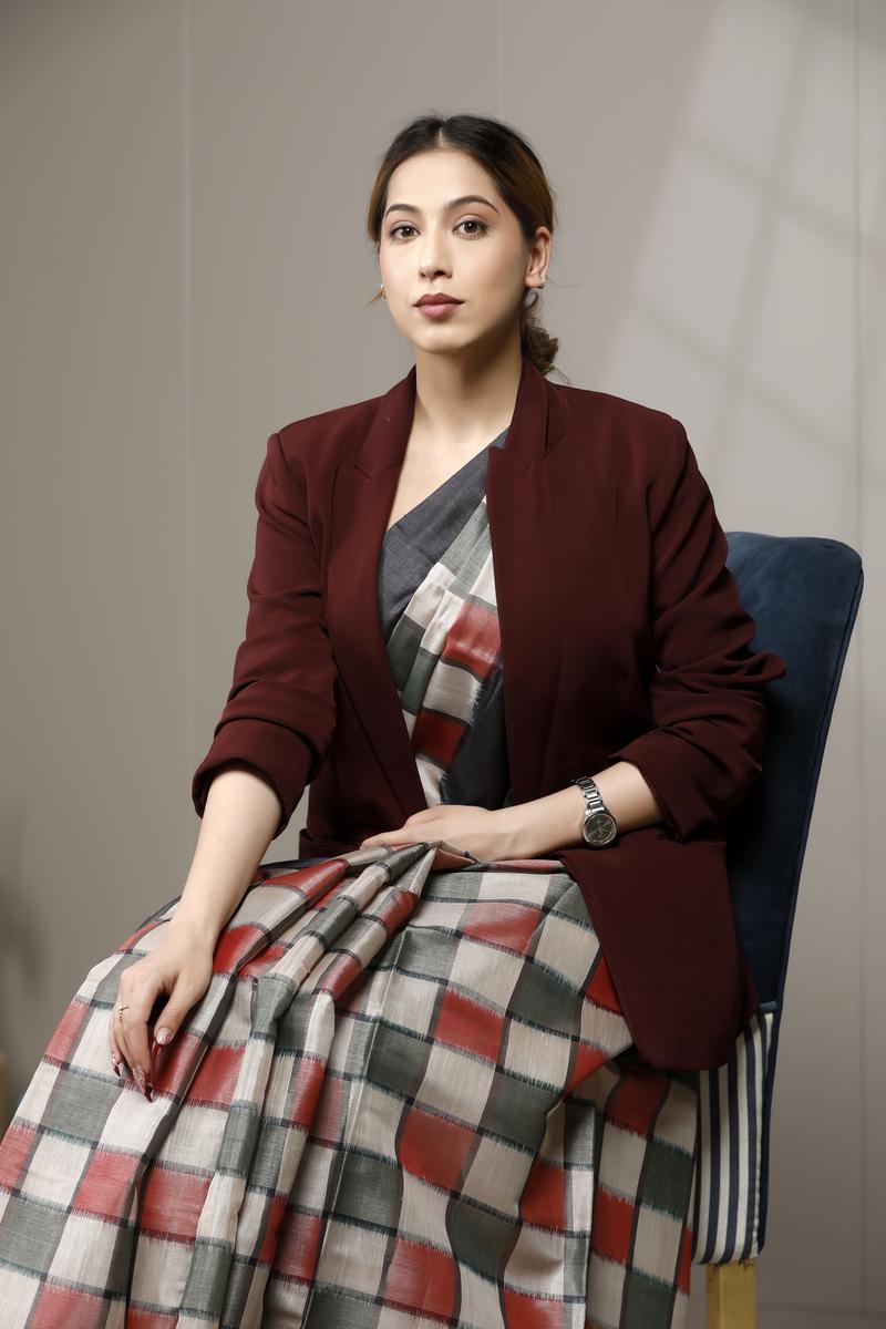 Charcoal Black Tussar Silk Saree -Office Wear