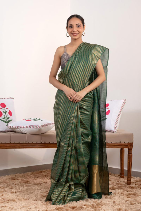 Green saree, Tussar silk saree, handloom saree, party wear saree, Wedding Saree
