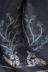 Bandhani Tussar Silk Saree in Charcoal Grey with Mrigah Motif Tie & Dye Pallu