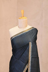 Bandhani Tussar Silk Saree in Charcoal Grey with Mrigah Motif Tie & Dye Pallu