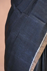 Bandhani Tussar Silk Saree in Charcoal Grey with Mrigah Motif Tie & Dye Pallu