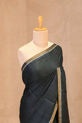 Bandhani Tussar Silk Saree in Charcoal Grey with Mrigah Motif Tie & Dye Pallu