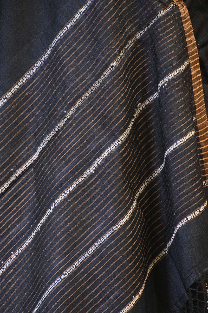 Bandhani Tussar Silk Saree in Charcoal Grey with Mrigah Motif Tie & Dye Pallu