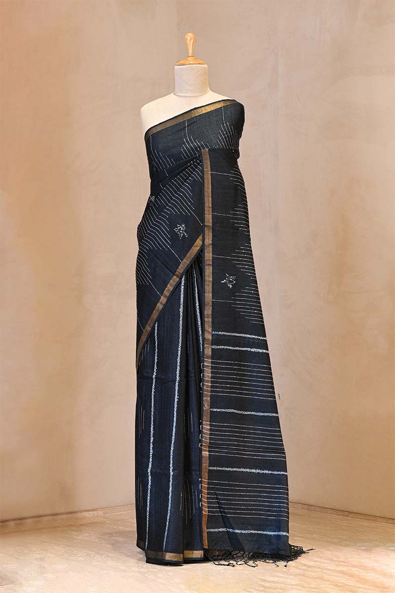 Tie & Dye Special Tussar Silk Saree with Resham Sequence woven Rhombus