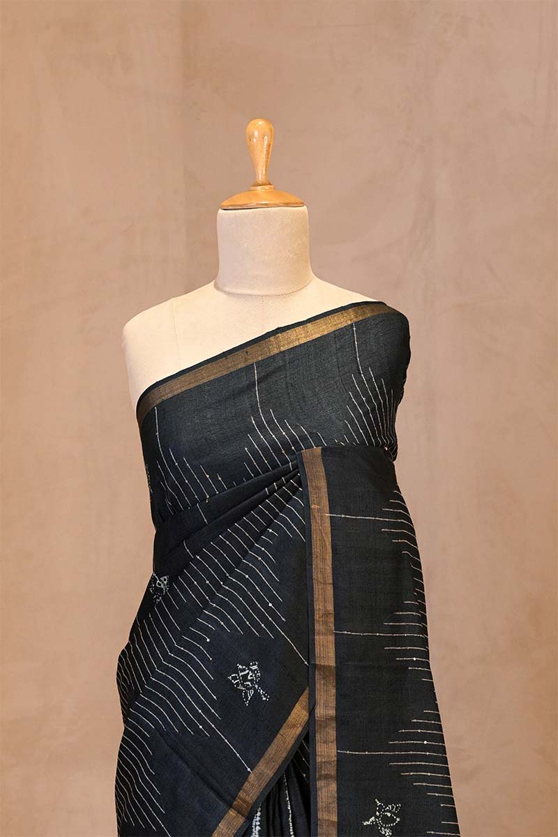 Tie & Dye Special Tussar Silk Saree with Resham Sequence woven Rhombus
