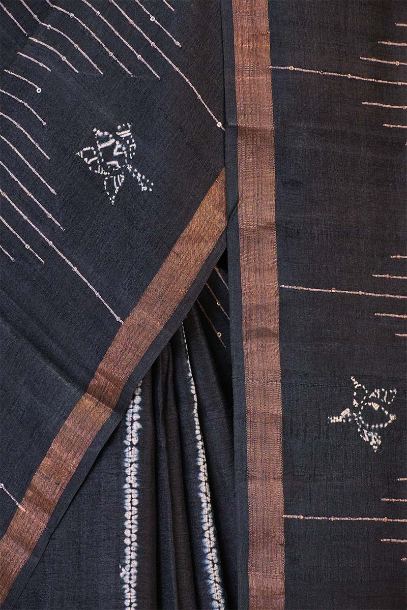 Tie & Dye Special Tussar Silk Saree with Resham Sequence woven Rhombus