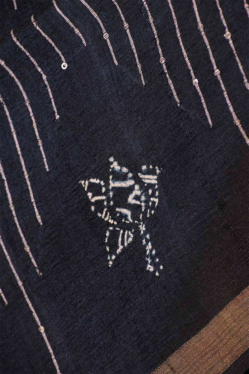 Tie & Dye Special Tussar Silk Saree with Resham Sequence woven Rhombus