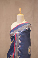 Denim Blue Tussar Silk Saree with Ashwamedh Motif
