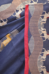Denim Blue Tussar Silk Saree with Ashwamedh Motif
