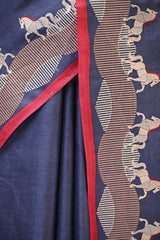 Denim Blue Tussar Silk Saree with Ashwamedh Motif