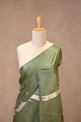 Matte Green Tussar Silk Saree with Applique Floral Work