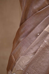 Mauve Tussar Silk Saree with Applique Floral Work