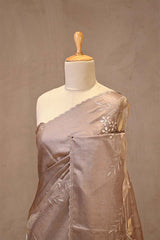 Mauve Tussar Silk Saree with Applique Floral Work