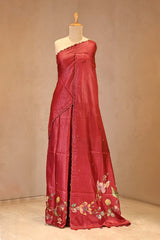 Maroon Tussar Silk Saree with Pitta Zari and Applique Work