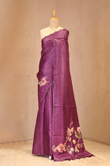 Purple Tussar Silk Saree with Pitta Zari and Applique