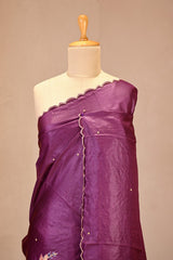 Purple Tussar Silk Saree with Pitta Zari and Applique