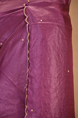 Purple Tussar Silk Saree with Pitta Zari and Applique