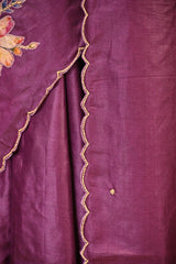 Purple Tussar Silk Saree with Pitta Zari and Applique