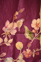 Purple Tussar Silk Saree with Pitta Zari and Applique