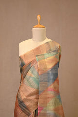 Blue Tussar Silk Saree with Kantha Hand Embroidery