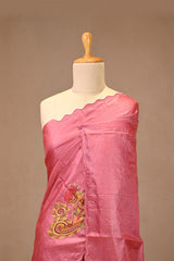 Light Pink Tussar Silk Saree with Kalamkari Applique