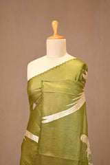 Henna Green Tussar Silk Saree with Floral Applique Pallu