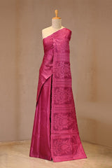 Magenta Pink Tussar Silk Saree with Resham Floral Buti