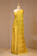 Lime Green Tussar Silk Saree with Resham Floral Buti