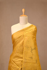 Yellow Tussar Silk Saree with Organza Applique Pallu