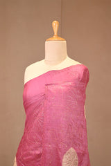 Pink Tussar Silk Saree with Applique Work and Zari Border