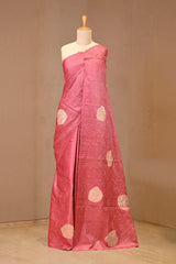 Rose Pink Tussar Silk Saree with Applique Work and Zari Border
