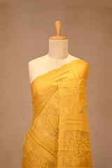 Yellow Tussar Silk Saree with Resham Buti & Organza Border