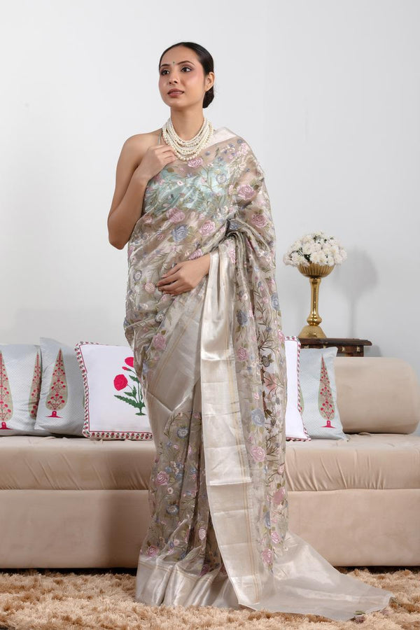 Banarasi Tissue Silk Saree, Silver saree, Tissue silk saree, Bollywood sari, wedding saree, party wear saree, Wedding Saree