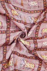 Mauve Pichwai Printed Linen Dupatta - Chinaya Banaras