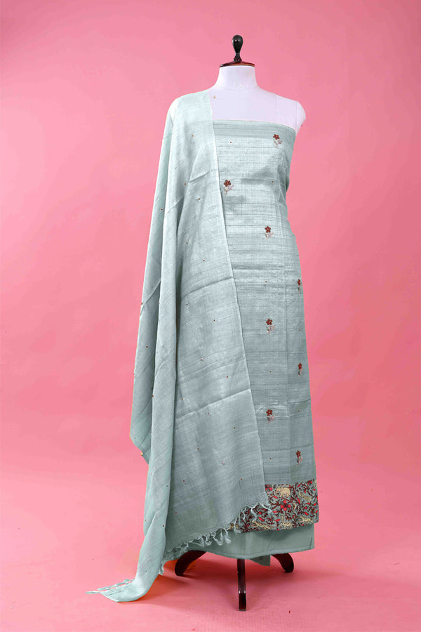 Hand Embroidered Tussar Silk Dress Material
