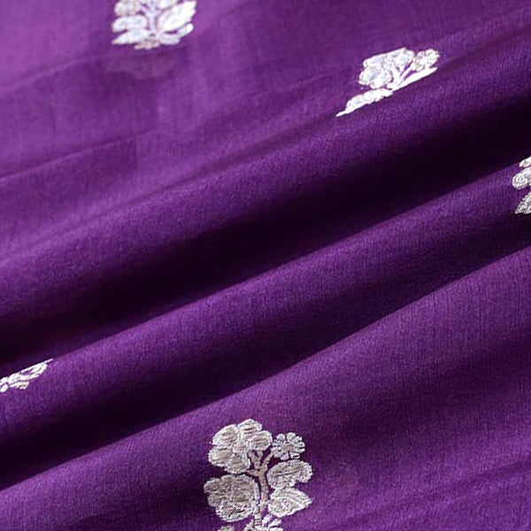 Purple Handloom Organza Silk Fabric By Chinaya Banaras