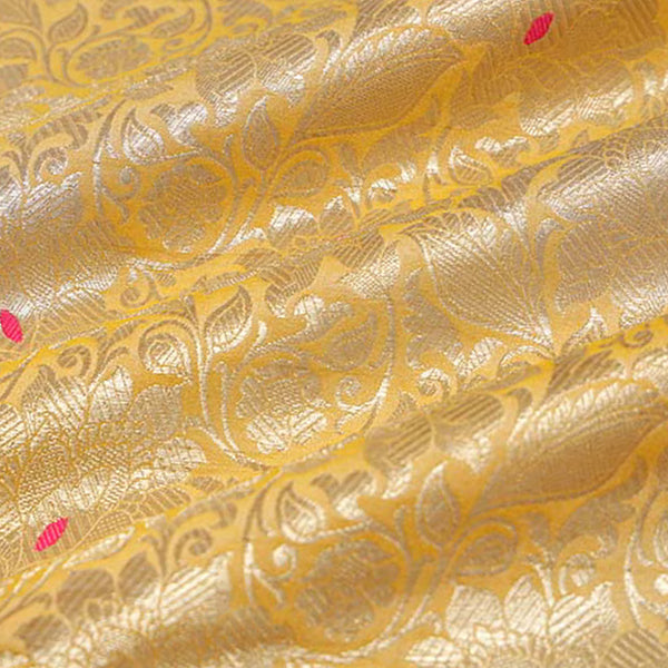 Yellow Floral Banarasi Katan Silk Fabric By Chinaya Banaras