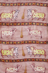 Mauve Pichwai Printed Linen Dupatta - Chinaya Banaras