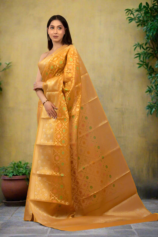 Yellow Cotton Saree, Yellow Banarasi Cotton Saree, Cotton Saree, Summer Wear Saree