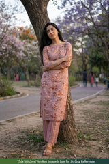 Rust Peach Floral Printed Linen Suit Piece