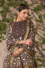 Women worn Brown Chanderi Silk Suit Set by Chinaya Banaras