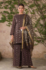 Women worn Brown Chanderi Silk Suit Set by Chinaya Banaras