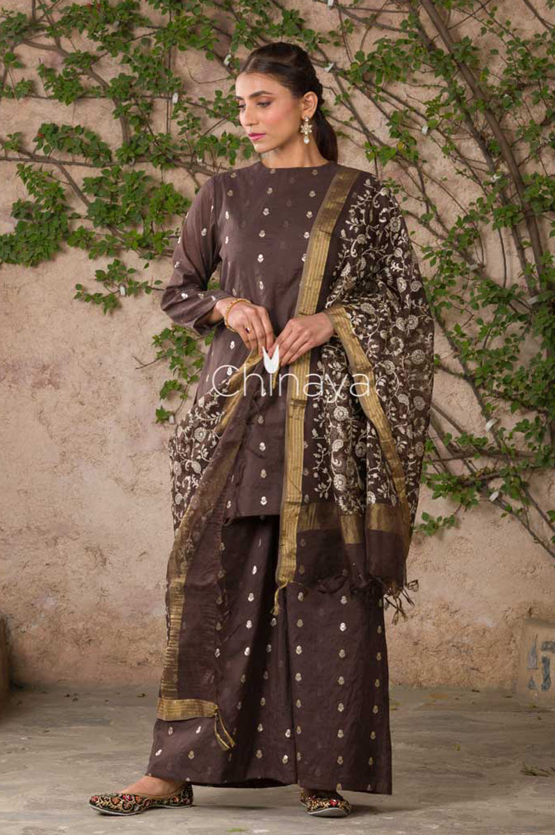 Allure Brown Chanderi Silk Suit Set