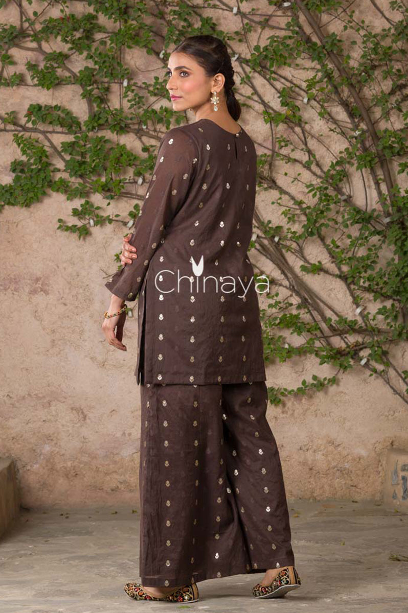 Allure Brown Chanderi Silk Suit Set