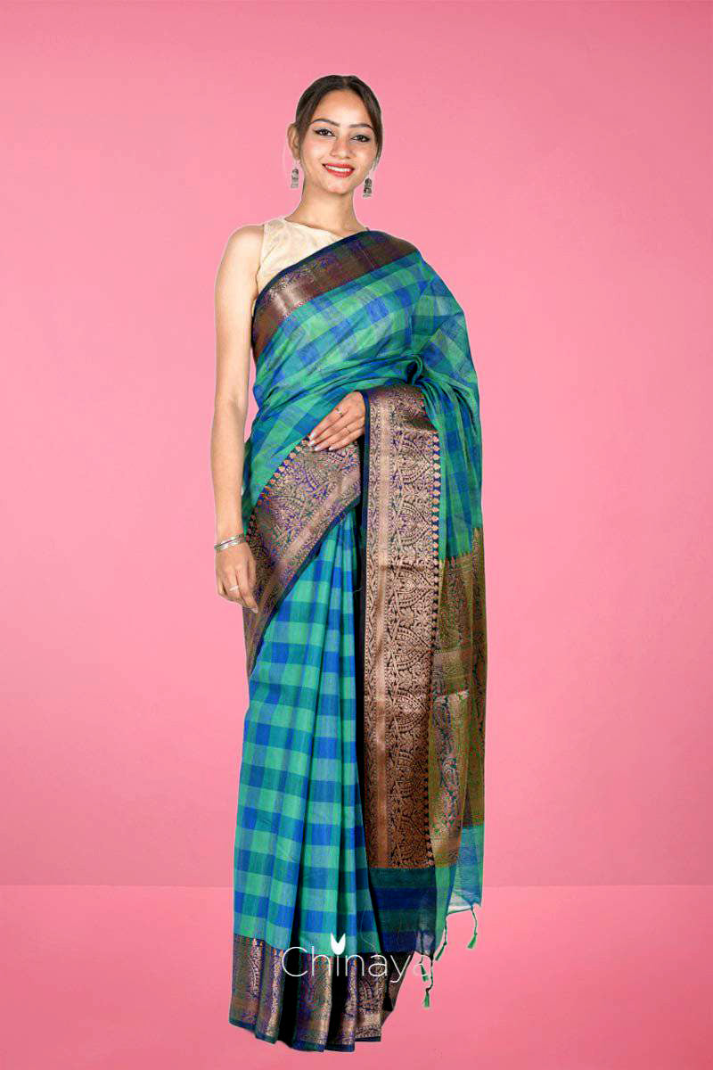 Blue Banarasi Cotton Saree By Chinaya Banaras