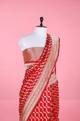 Chilly Red Handwoven Banarasi Katan Silk Saree - Chinaya Banaras