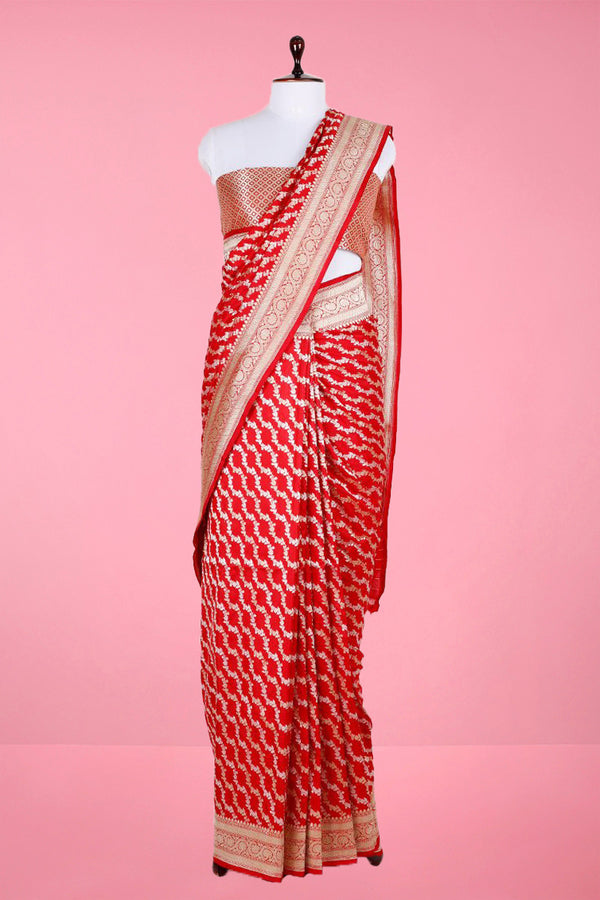 Red Handwoven Banarasi Silk Saree By Chinaya Banaras