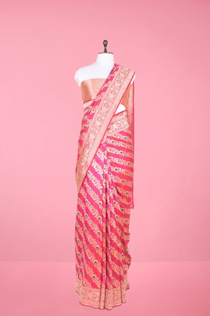 Meenakari Striped Handwoven Banarasi Silk Saree - Chinaya Banaras